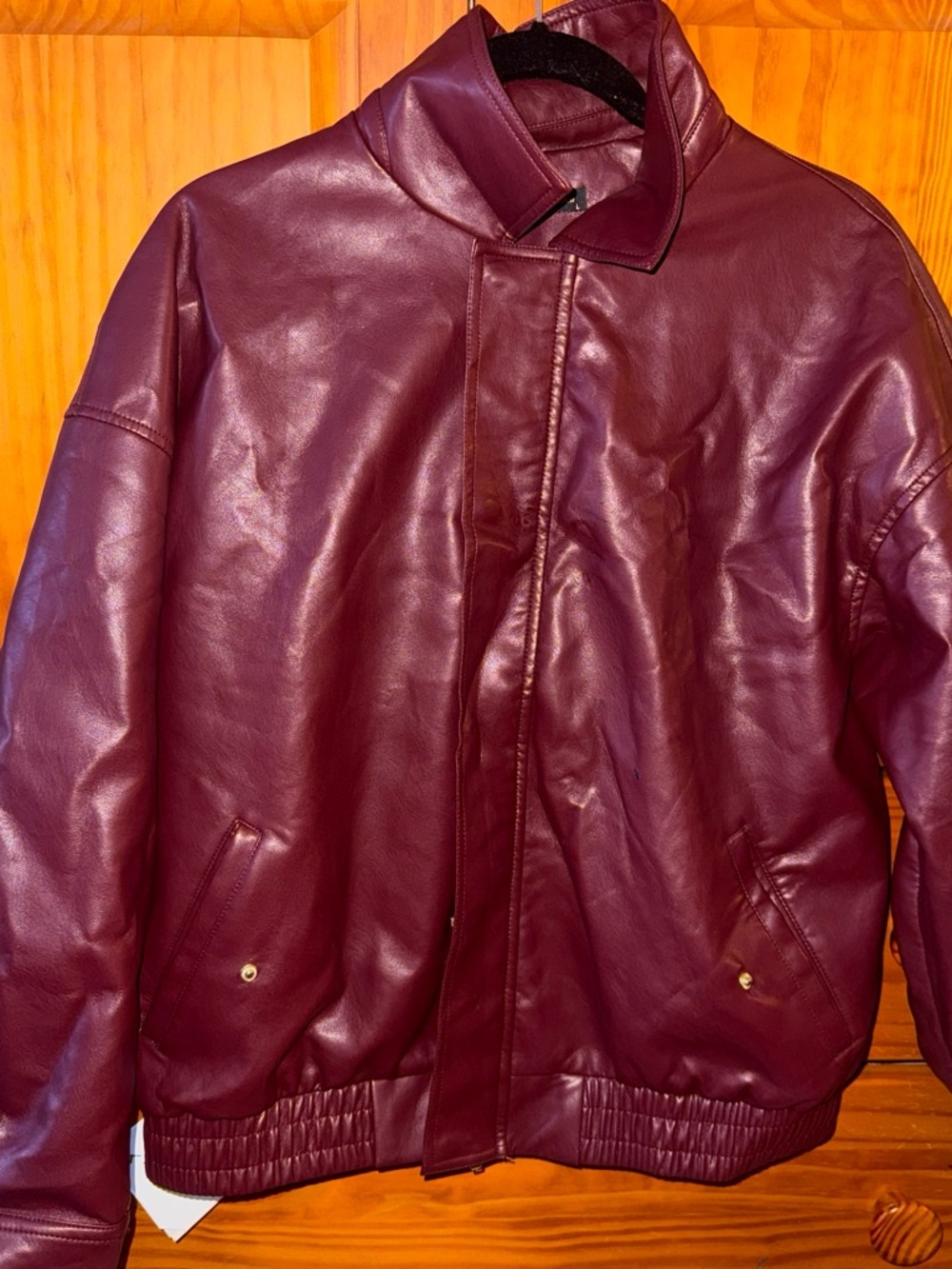 Women’s Burgundy Leather Bomber Jacket - Classic Style